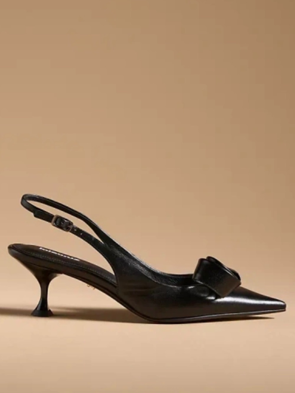 Anthropologie Bibi Lou Knotted Slingback Black Kitten Heels Size EU 40 / US 9.5